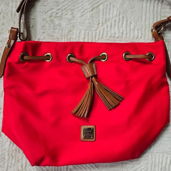 Dooney and Burke Coral Canvas Bucket Bag - Picture 1 of 4